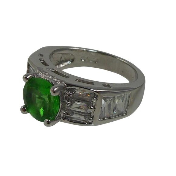 Vintage Sterling Silver Simulated Diamond Emerald Engagement Wedding Ring Band 7 - Picture 5 of 10